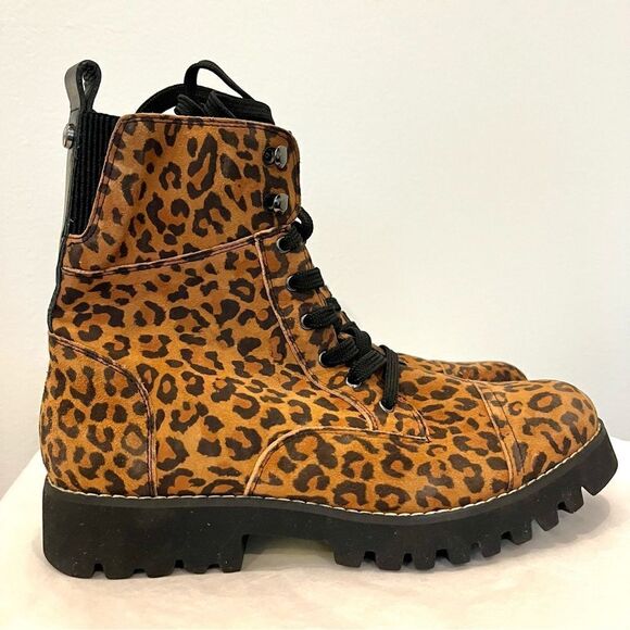 Donald Pliner Ease Leopard Print Suede Lace Up High Top Boots, Size 7 NWOB - Picture 10 of 12